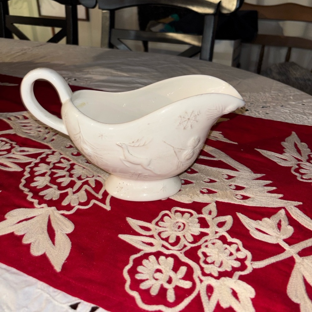 White Gravy Boat with Reindeer Design